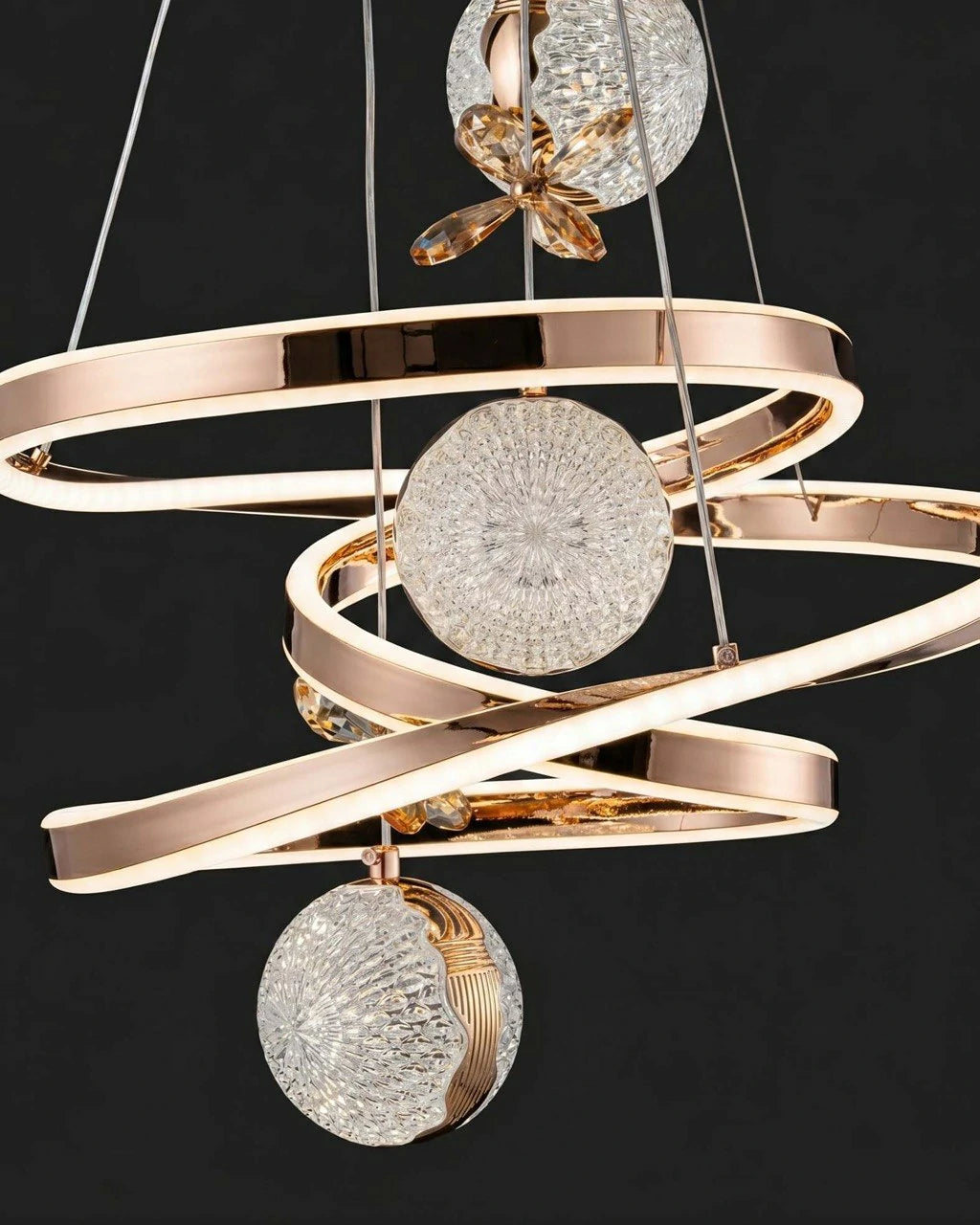 Gold Rings Crystal Pendant – warm light