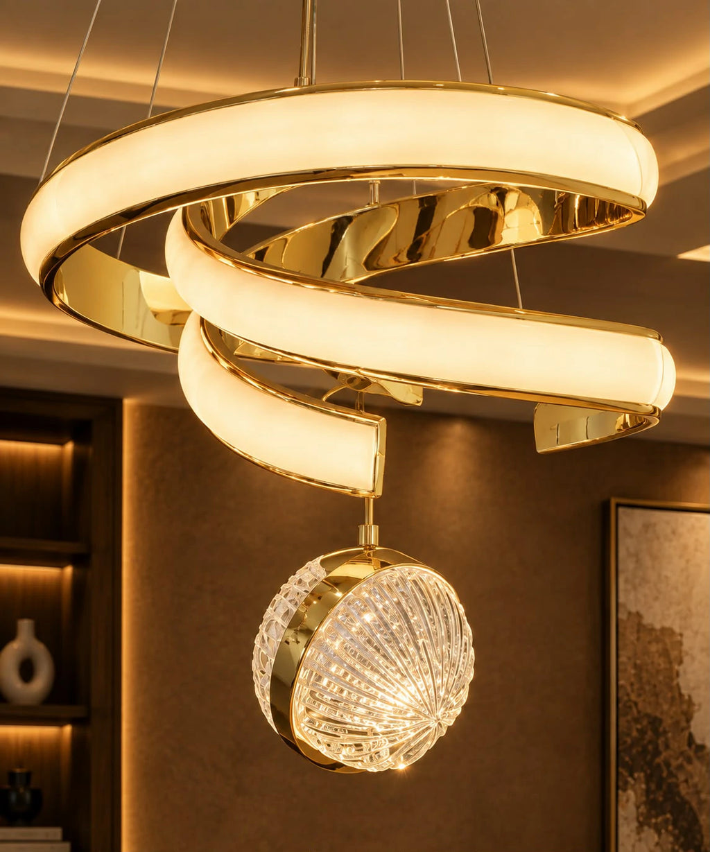 Luna Gold Spiral Pendant – installed