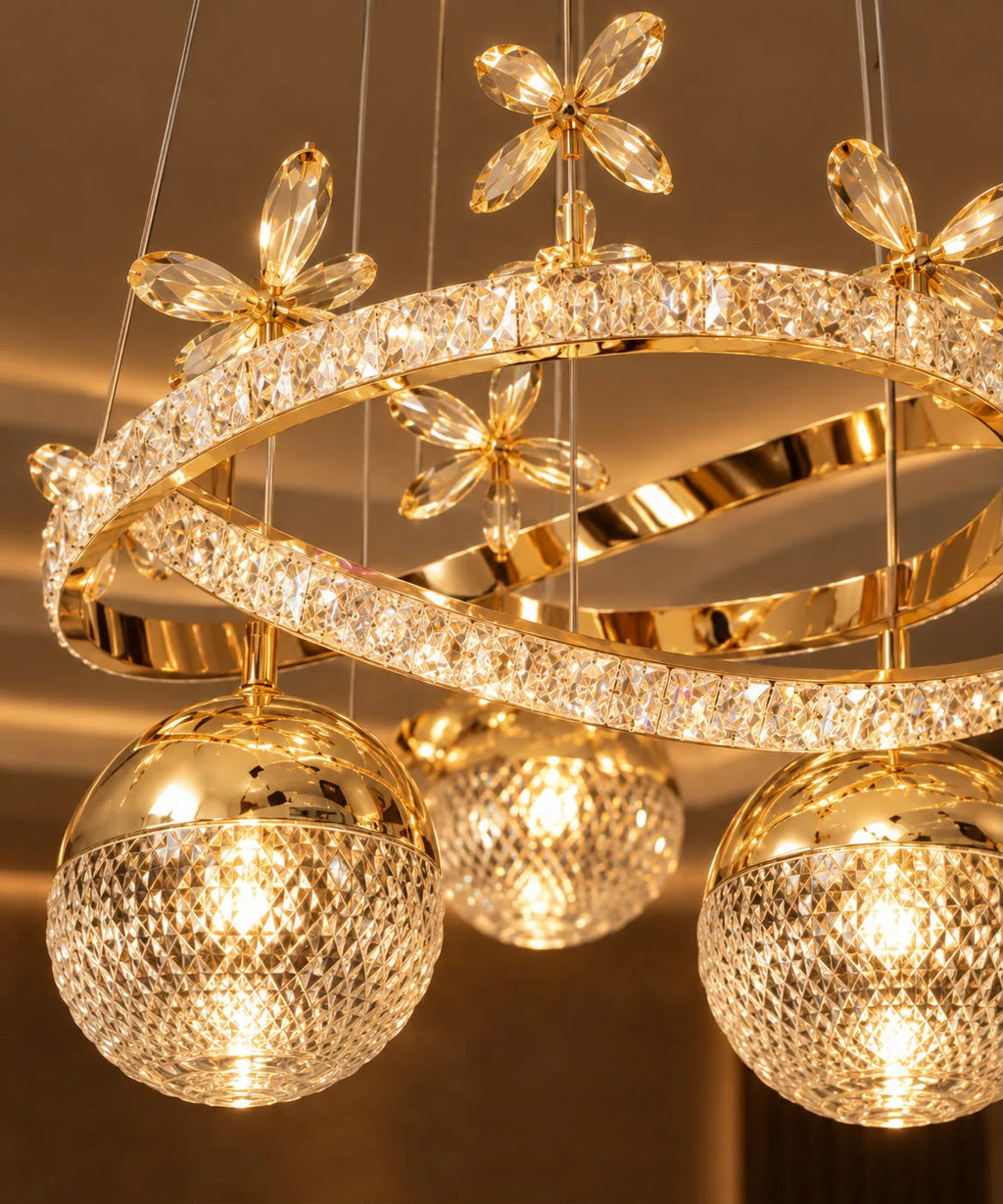 Lora Gold Crystal Pendant – installed