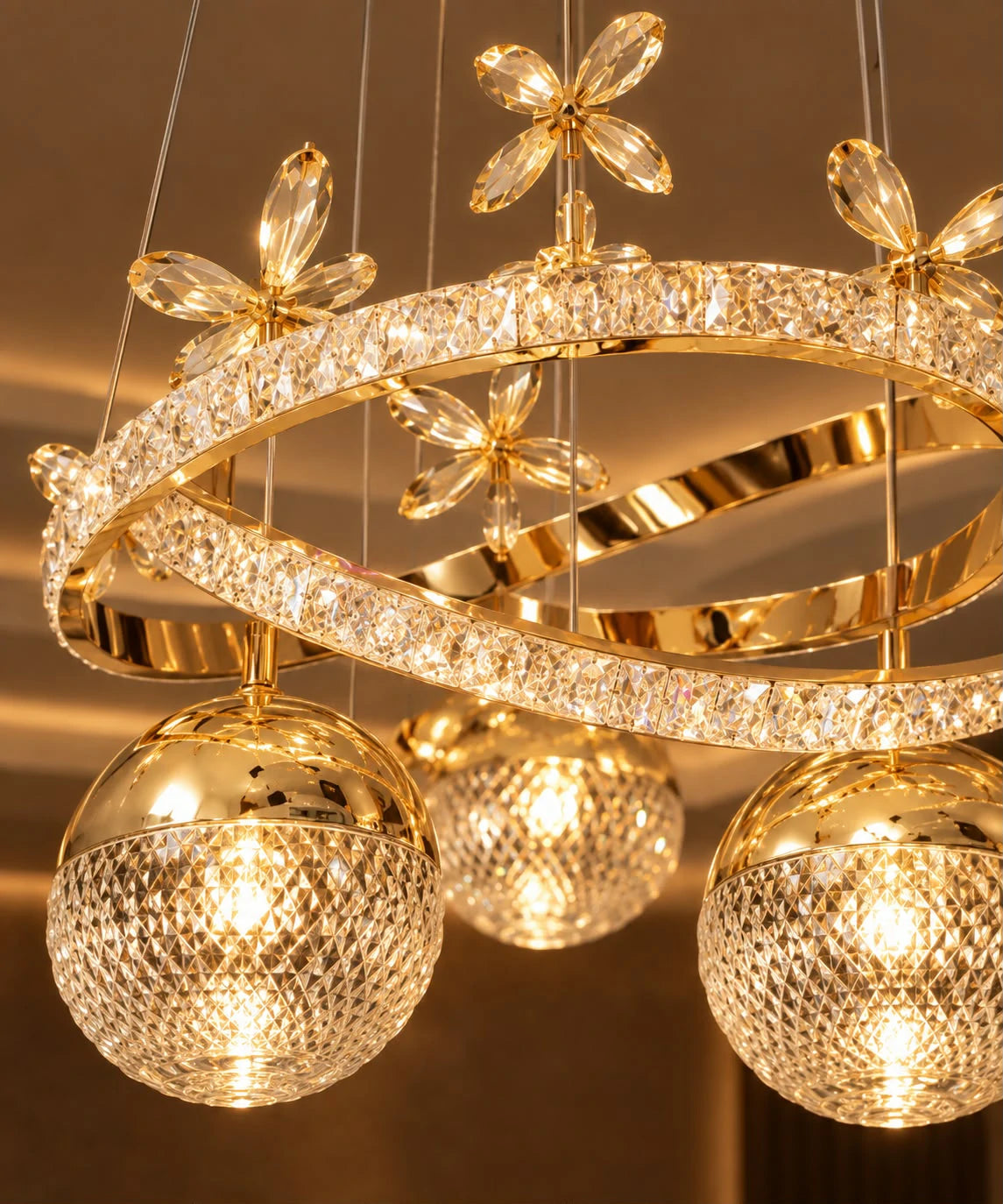 Lora Gold Crystal Pendant – installed