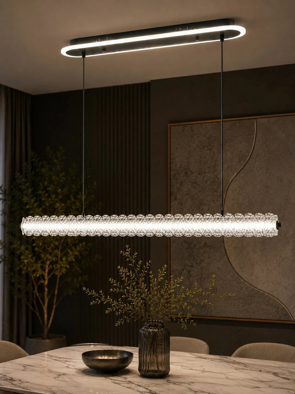 Modern Crystal LED Linear Pendant – installed
