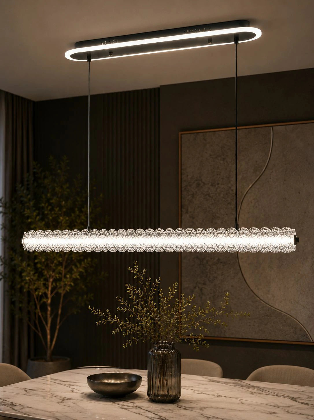 Modern Crystal LED Linear Pendant – installed