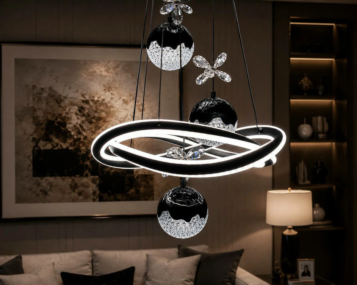 Black Orbit Pendant – lit