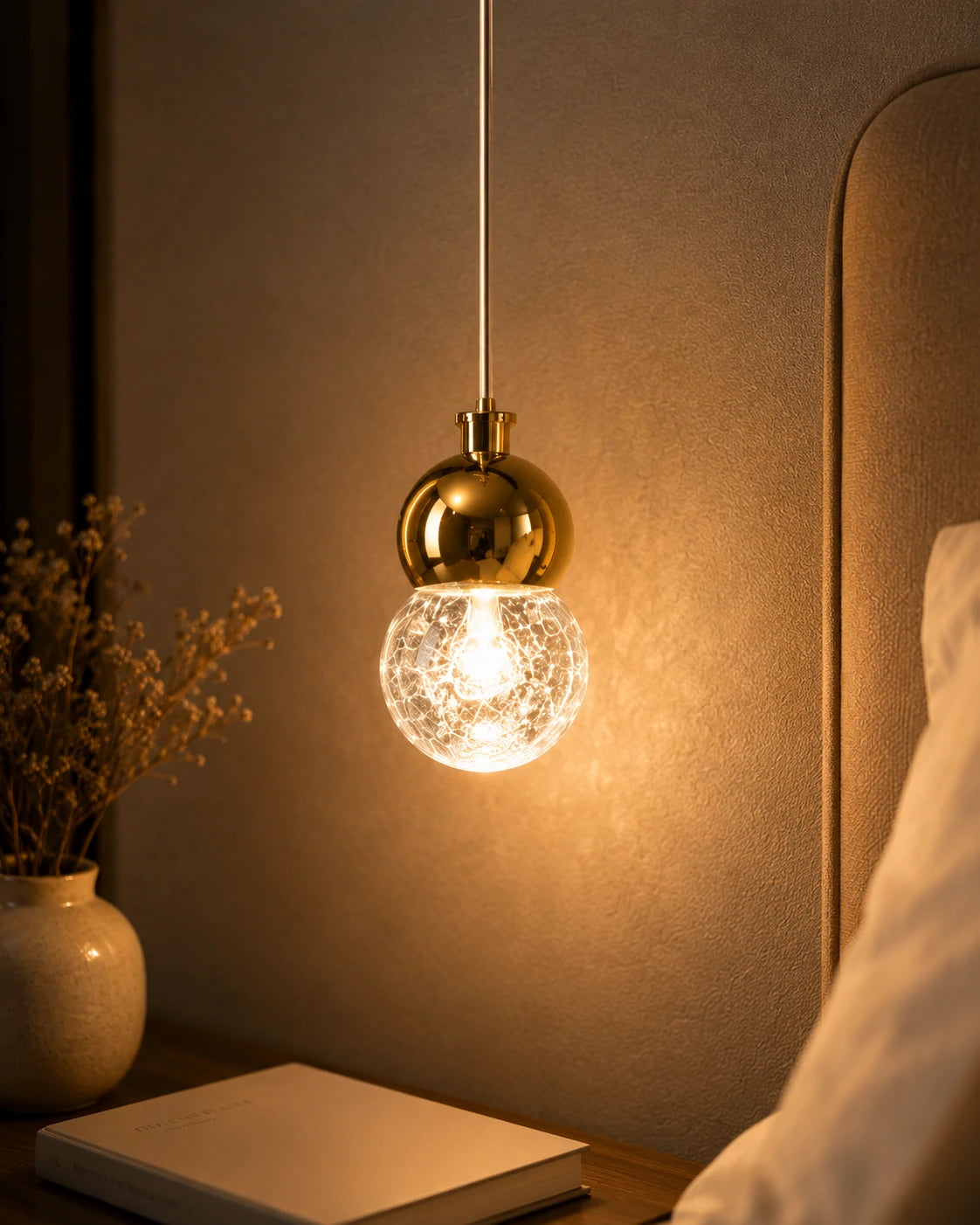 Golden Globe Bedside Lamp – lit