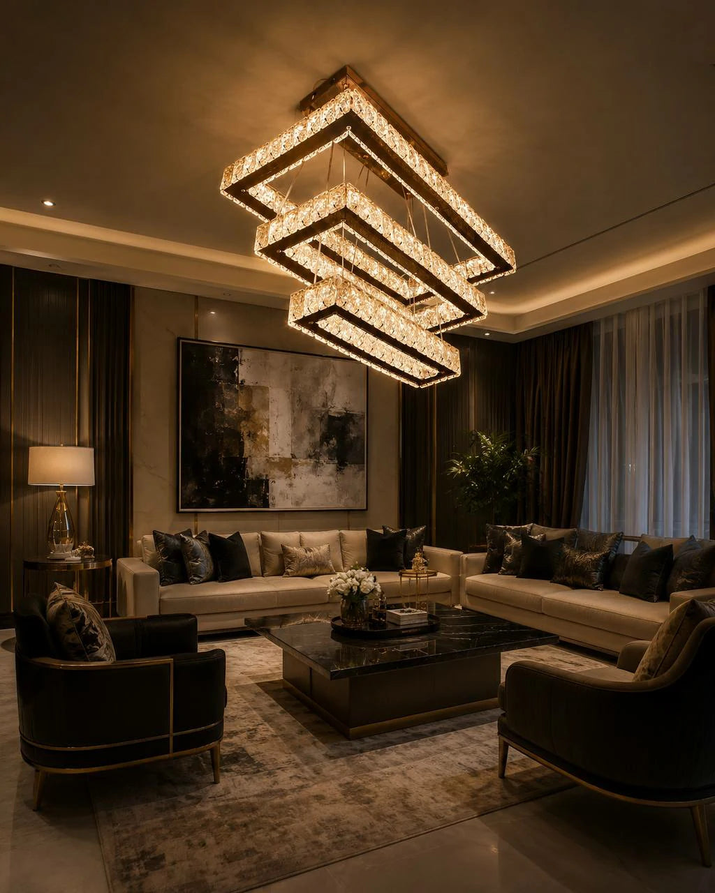 Quad Frame Crystal Chandelier