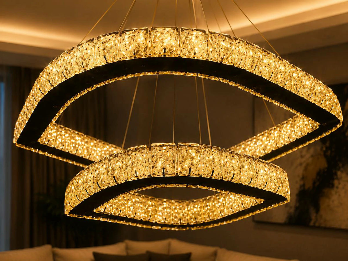Crystal Halo Black Chandelier – lit