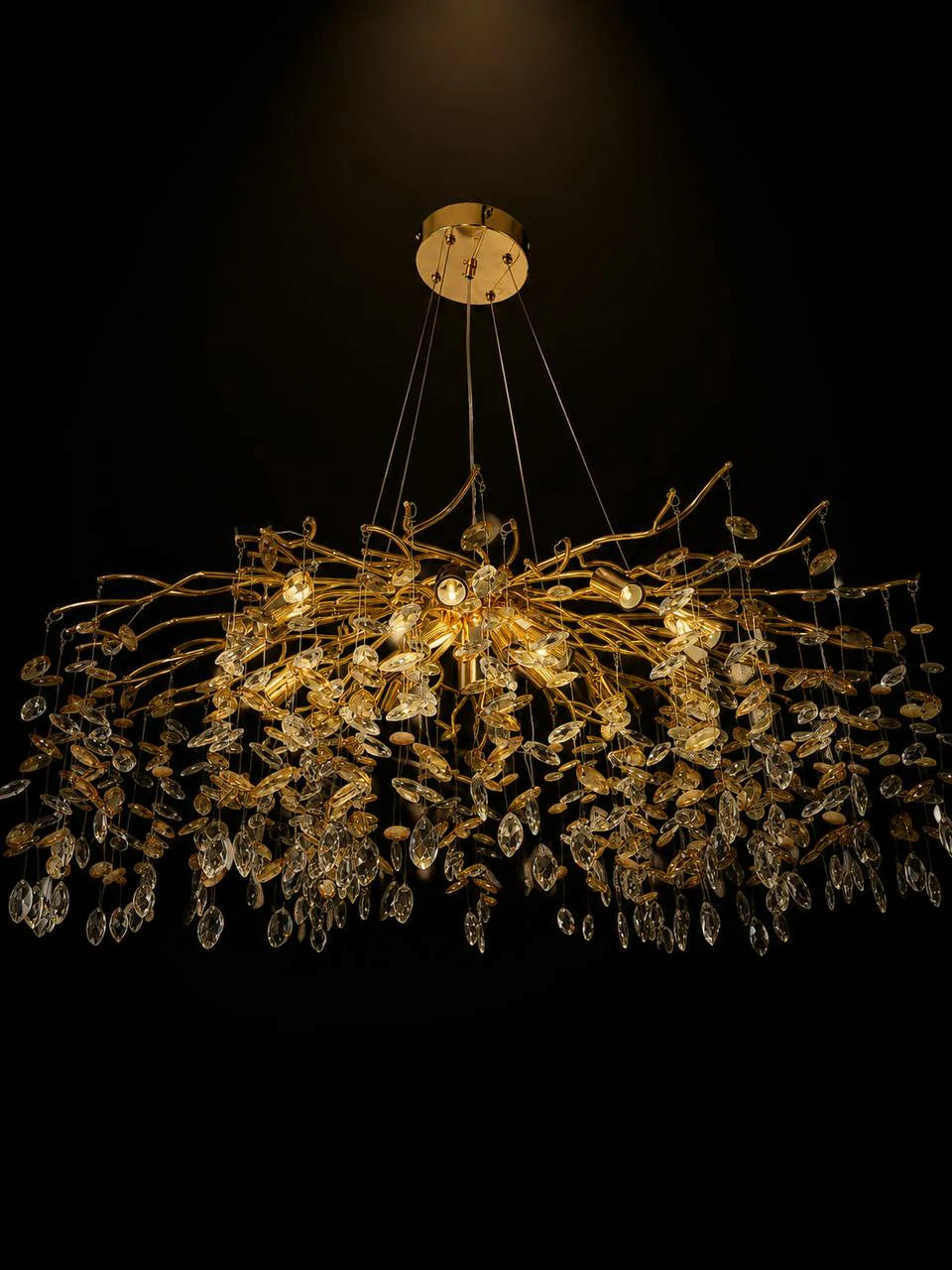 Crystal Branches Gold Chandelier – installed