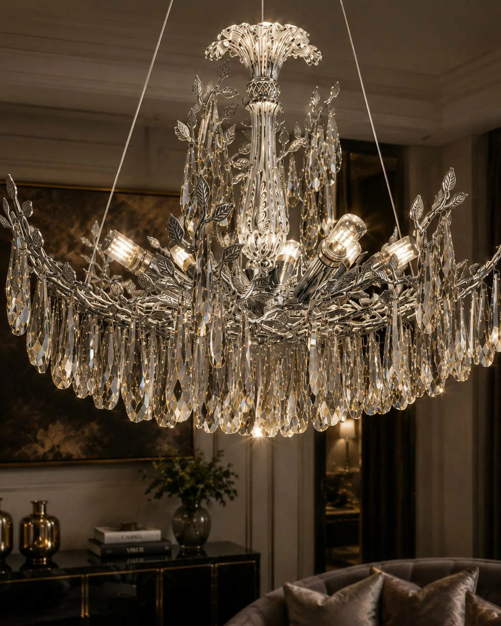 Crystal Leaf Silver Chandelier – crystals