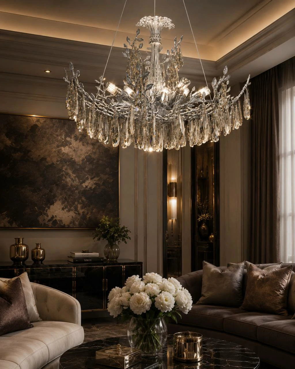Crystal Leaf Silver Chandelier – detail